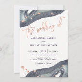 Graufarbener Geode und Imitat Rose Gold| Hochzeit Einladung (Vorderseite)
