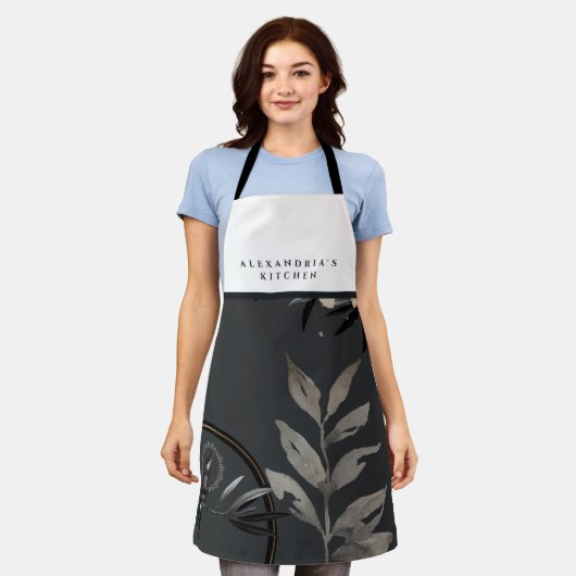Graufarbener Individuelle Name Schwarz & Weiß Bib Schürze (Getragen)