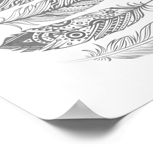 Graufarbenes Feather Tribal Print Poster (Ecke)