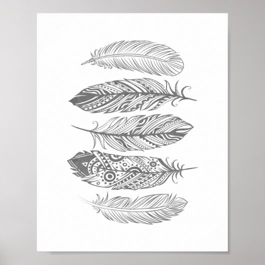 Graufarbenes Feather Tribal Print Poster (Vorne)