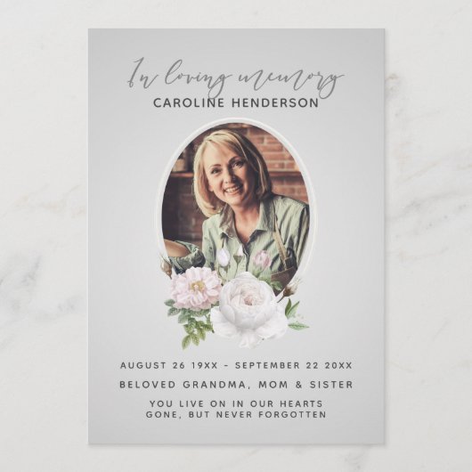 Graufarbenes Foto mit 2 Seiten Bestattung Programm (Vorderseite)