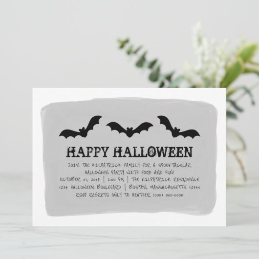 Graufarbenes Halloween-Party Einladung (Stehend Vorderseite)