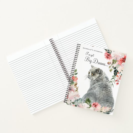 Graufarbenes Katzenblumenangebot und Monogramm Notizblock (Innenseite)