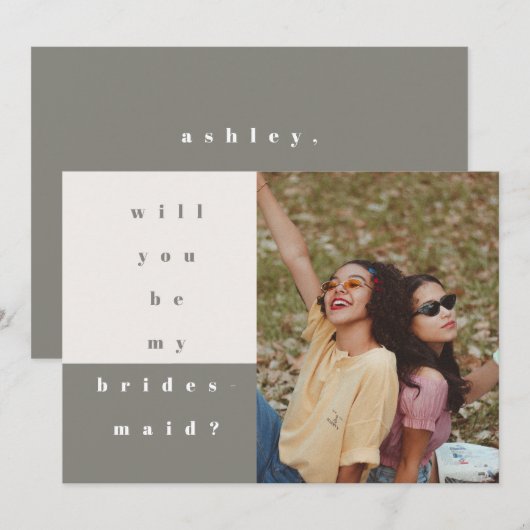 Graufarbiges Foto wird meine Bridesmaid sein Save The Date (Vorne/Hinten)