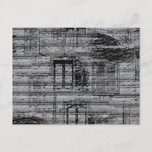 Graufenster und Kritzeln auf metallisch strukturie Postkarte