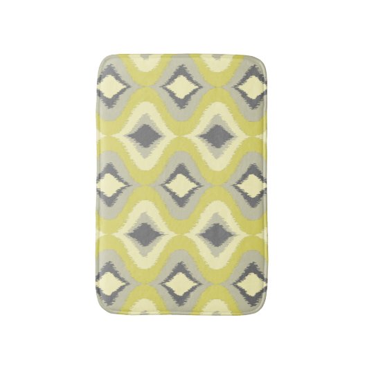 Graugelb-grünes Ockergelb-Retro-Kat-Muster Badematte (Vorderseite Vertikal)