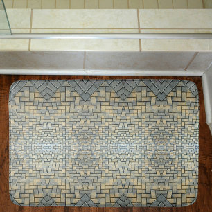 Graugelb und blassblauer Mosaikstein Badematte