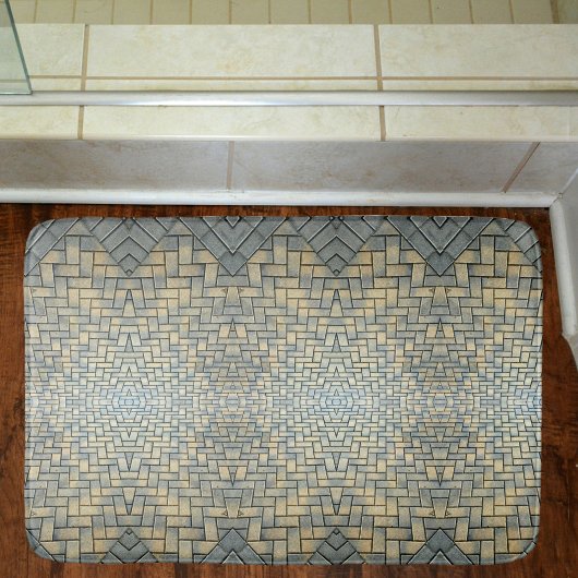 Graugelb und blassblauer Mosaikstein Badematte