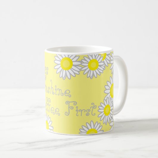 Graugelb und weißes Daisy Fun Sprichwort Kaffeetasse (VorderseiteRechts)