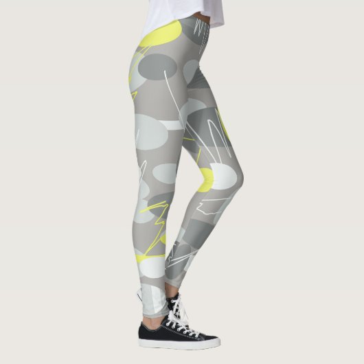 Graugelbe Abstrakte Kunst - Muster Leggings (Rechts)