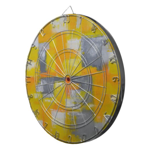 Graugelbe abstrakte Kunstmalerei Dartscheibe (Vorderseite rechts)