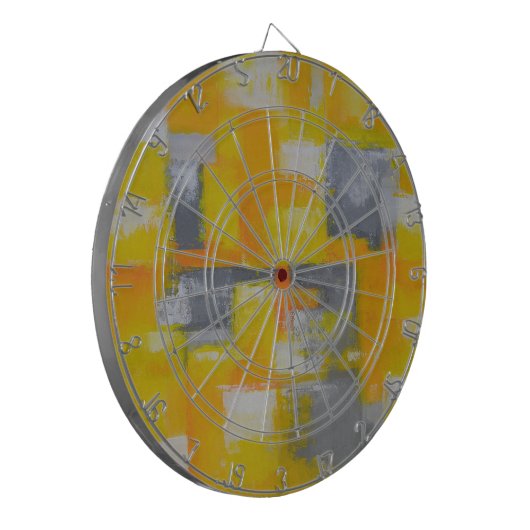 Graugelbe abstrakte Kunstmalerei Dartscheibe (Vorderseite Links)