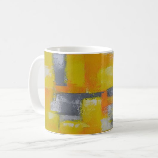 Graugelbe abstrakte Kunstmalerei Kaffeetasse (Vorderseite Links)