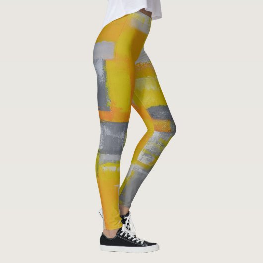 Graugelbe abstrakte Kunstmalerei Leggings (Rechts)