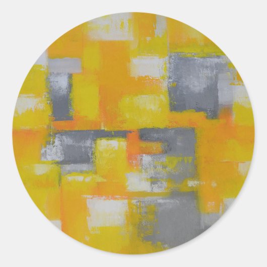 Graugelbe abstrakte Kunstmalerei Runder Aufkleber (Vorderseite)