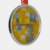 Graugelbe abstrakte Kunstmalerei Silbernes Ornament (Rechts)