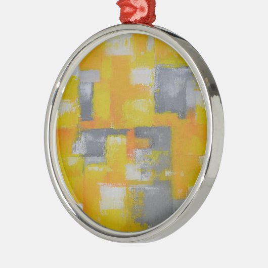 Graugelbe abstrakte Kunstmalerei Silbernes Ornament (Links)