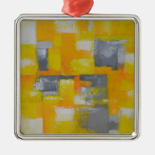 Graugelbe abstrakte Kunstmalerei Silbernes Ornament