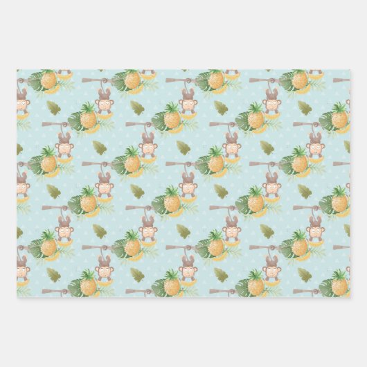 Graugelbe Affenbaum Babydusche Geschenkpapier Set (Vorderseite 2)