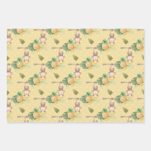 Graugelbe Affenbaum Babydusche Geschenkpapier Set (Vorderseite)