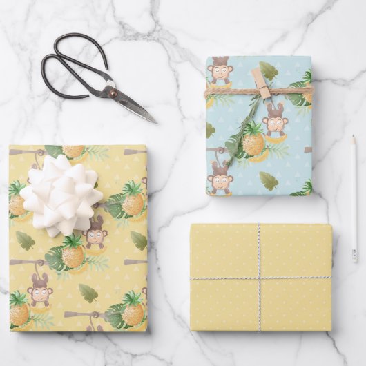 Graugelbe Affenbaum Babydusche Geschenkpapier Set (Vorderseite)