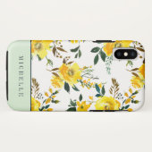 Graugelbe Blumen und Grünpflanzen, Monogramm Case-Mate iPhone Hülle (Rückseite (Horizontal))
