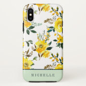 Graugelbe Blumen und Grünpflanzen, Monogramm Case-Mate iPhone Hülle (Rückseite)