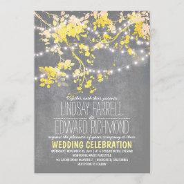 Graugelbe Hochzeitseinladung mit Saitenlichtern Einladung