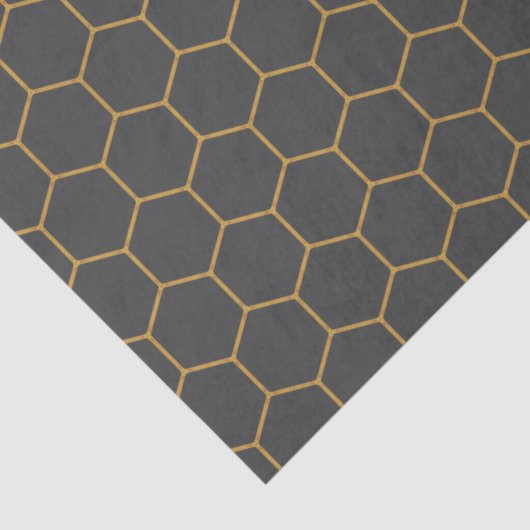 Graugelbe Honeycomb Hexagon Muster Trendy Chic Seidenpapier (Detail)