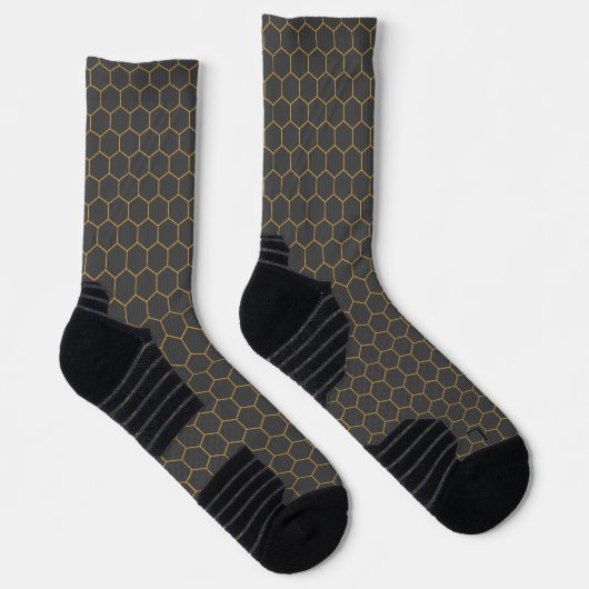 Graugelbe Honeycomb Hexagon Muster Trendy Chic Socken (Rechts)