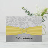 Graugelbe IMITATE Schleife Diamantschnalle Hochzei Einladung (Stehend Vorderseite)