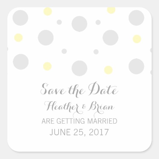 Graugelbe Konfetti Save the Date Stickers (Vorderseite)
