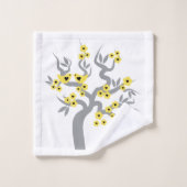 Graugelbe Liebesvögel Sakura Kirschbaumblüten Badhandtuch Set (Waschlappen)