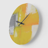 Graugelbe, moderne abstrakte Malerei Große Wanduhr (Winkel)