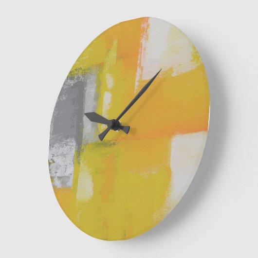 Graugelbe, moderne abstrakte Malerei Große Wanduhr (Winkel)