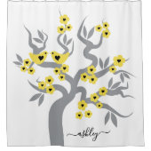 Graugelbe Sakura Kirschblüten lieben Vögel Duschvorhang (Vorderseite)