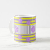 Graugelbe violette Blumen Streifen Tasse (Vorderseite Links)