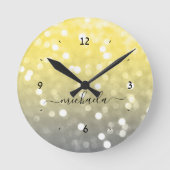 Graugelber funkelnd Individuelle Name Runde Wanduhr (Vorderseite)
