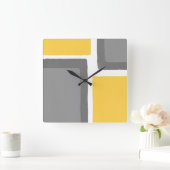 Graugelber Minimalistischer Farbblock Quadratische Wanduhr (Zuhause)