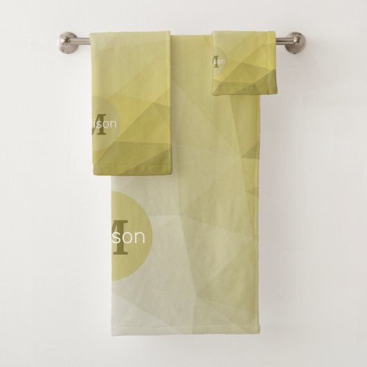 Graugelber Ober Mesh cooles Muster Monogramm Badhandtuch Set (Insitu)