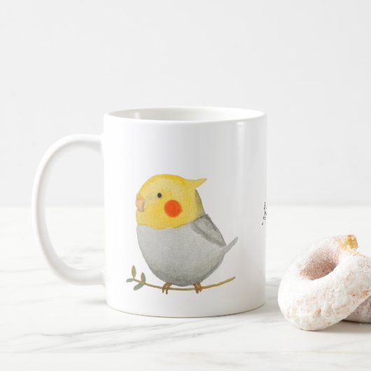 Graugelbes Cockatiel Niedlicher Pet Bird Individue Kaffeetasse (Mit Donut)