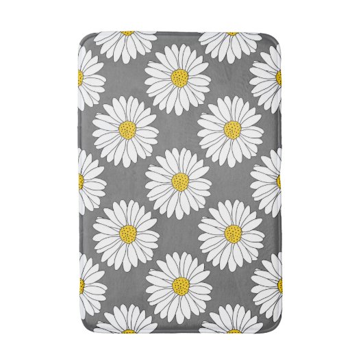 Graugelbes weißes Daisy-Muster Badematte (Vorderseite Vertikal)