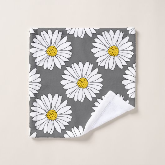 Graugelbes weißes Daisy-Muster Badhandtuch Set (Waschlappen)