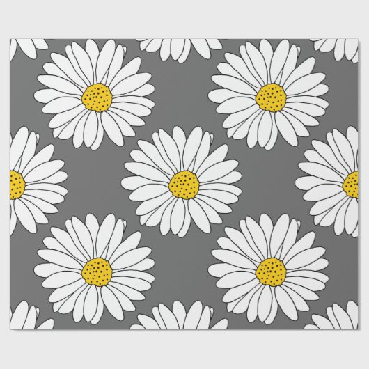 Graugelbes weißes Daisy-Muster Geschenkpapier (Flach)