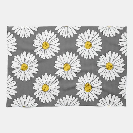 Graugelbes weißes Daisy-Muster Geschirrtuch (Horizontal)