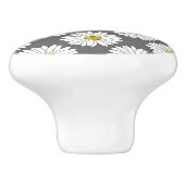 Graugelbes weißes Daisy-Muster Keramikknauf (Seitenansicht)