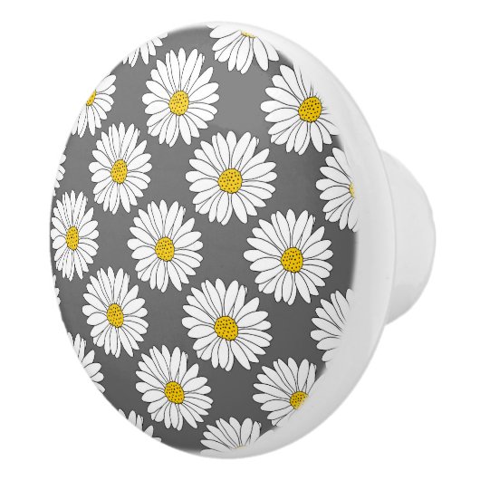 Graugelbes weißes Daisy-Muster Keramikknauf (Rechts)