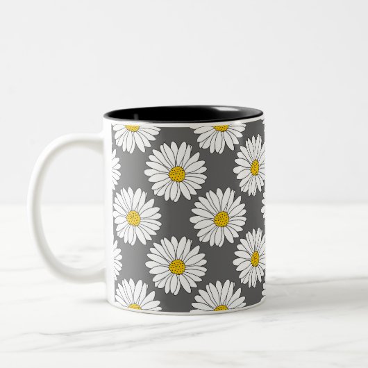 Graugelbes weißes Daisy-Muster Zweifarbige Tasse (Links)