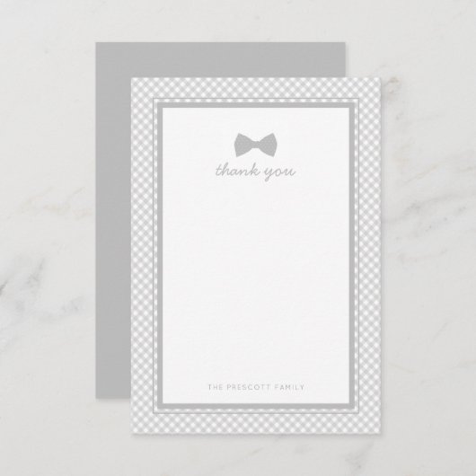 Graugingham-Bogen-Krawatte Babydusche danke (Vorne/Hinten)