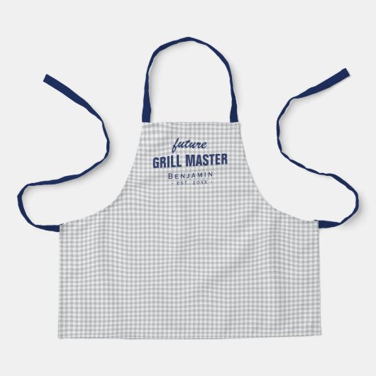 Graugingham zukünftiger Grillmeister personalisier Schürze (Vorderseite)